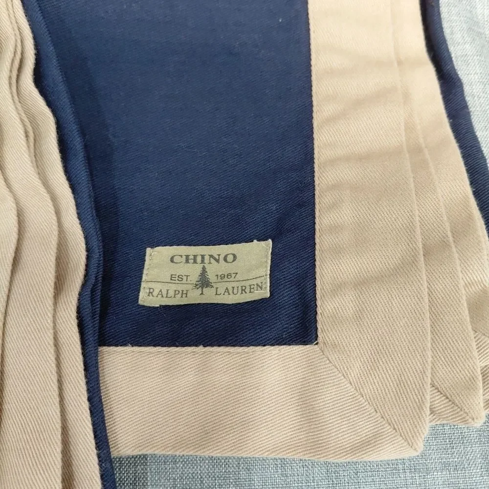 N w/o T Ralph Lauren Chino Cotton Dinner Napkins Set of 4 Navy w/ Khaki Trim VTG